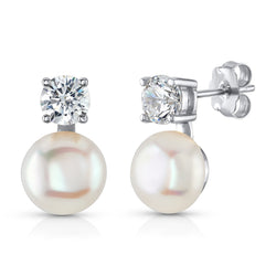 PEARL AND CZ STUDS, SILVER