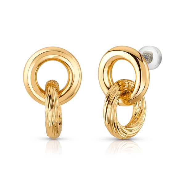 DOUBLE CIRLE SPIRAL EARRINGS, GOLD