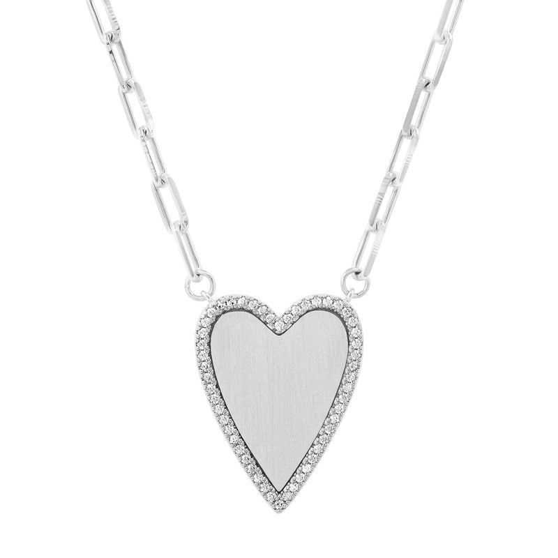 HEART THIN PAPERCLIP NECKLACE, SILVER 18"