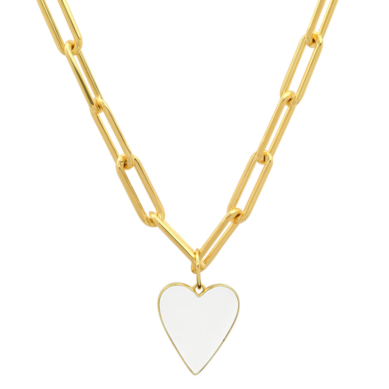 REVERSIBLE B & W HEART PAPERCLIP CHAIN GOLD