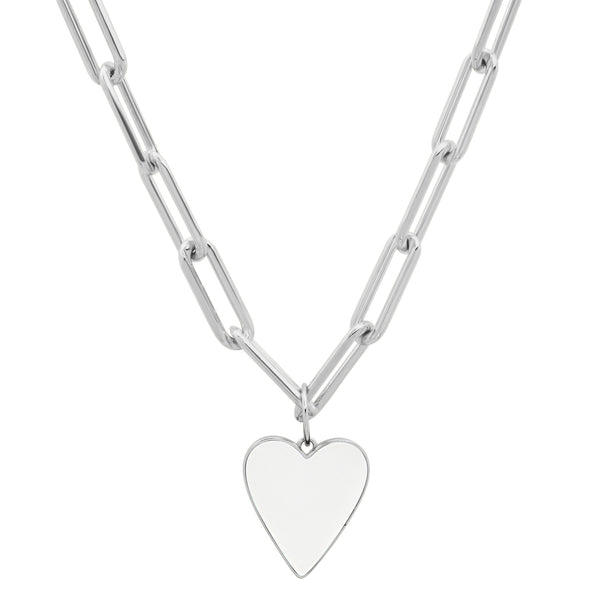 Reversible B & W Heart Paperclip Chain Silver
