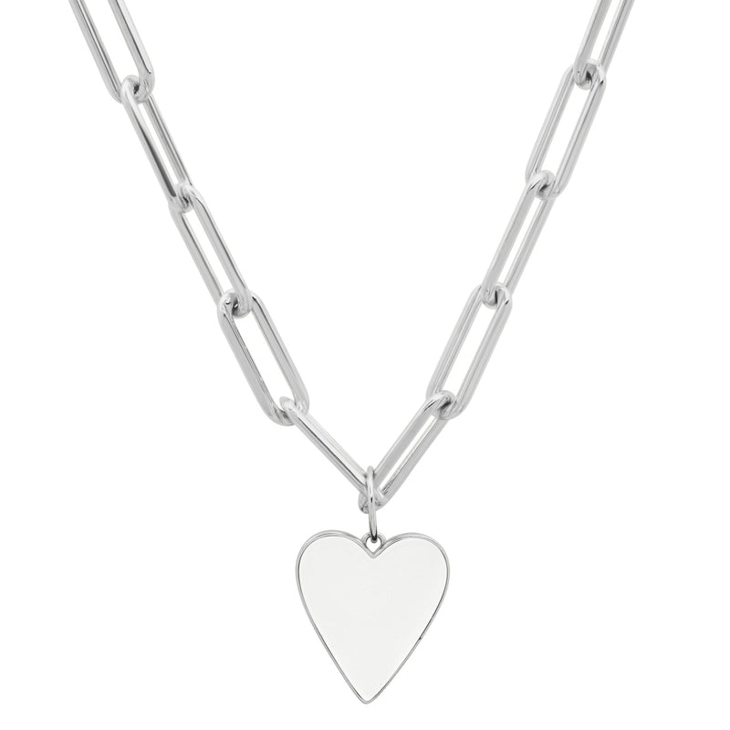 Reversible B & W Heart Paperclip Chain Silver