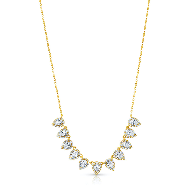 HALO PEAR CZ DANGLE NECKLACE, GOLD