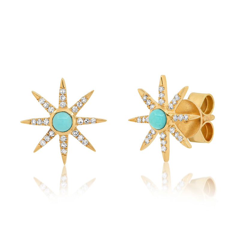 SUNBURST STUD EARRINGS, TURQUOISE