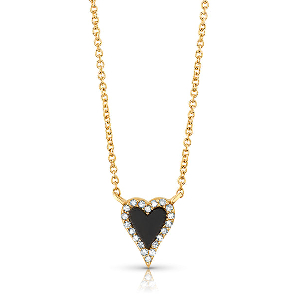 BLACK ONYX & DIAMOND HEART DAINTY CHAIN NECKLACE, 14KT GOLD