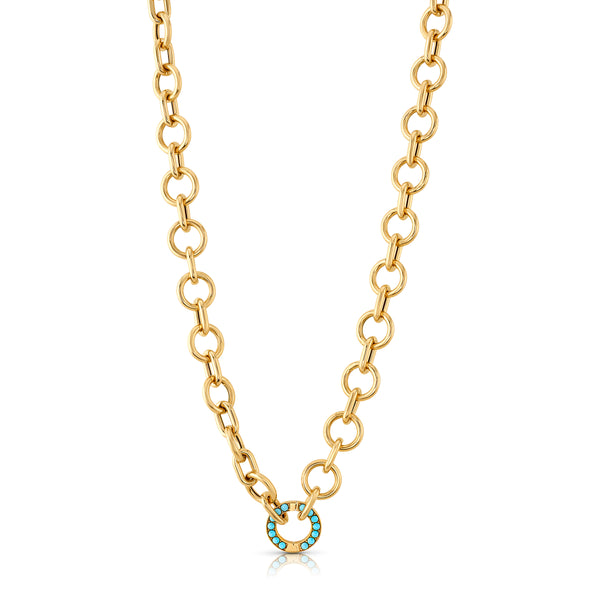 CIRCLE TURQUOISE CONNECTOR CHAIN, 14kt gold