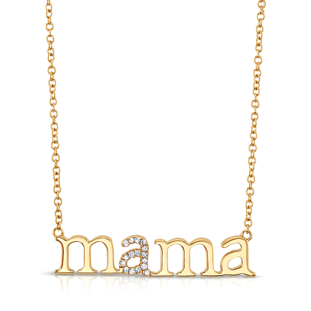 14K Gold Diamond Pave Mama Statement Necklace