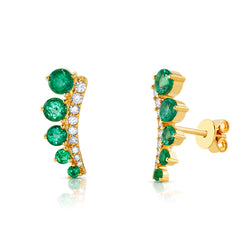 EMERALD & DIAMOND ANGEL WING STUDS, 14kt Gold