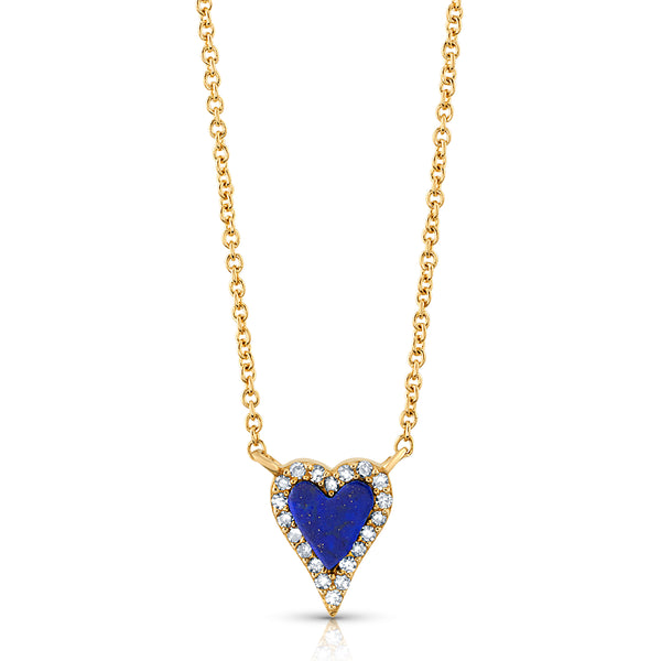 LABRADORITE & DIAMOND HEART DAINTY CHAIN NECKLACE, 14kt Gold