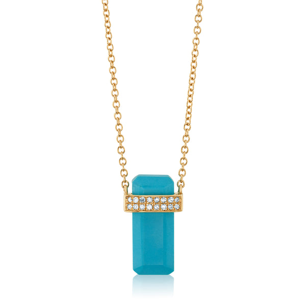 LONG ODYSSEY DIAMOND & TURQUOISE NECKLACE, 14kt Gold