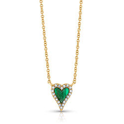 MALACHITE & DIAMOND HEART DAINTY CHAIN NECKLACE, 14kt Gold