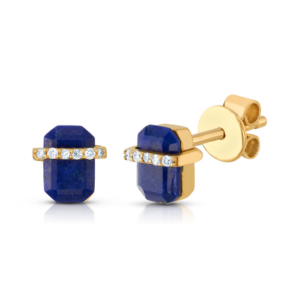 SMALL ODYSSEY STUD EARRING LAPIS, 14kt Gold