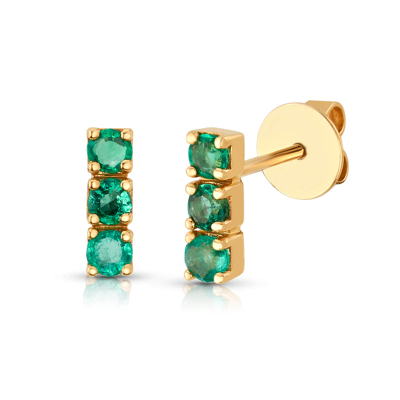 STACKED EMERALD STUDS, 14kt Gold