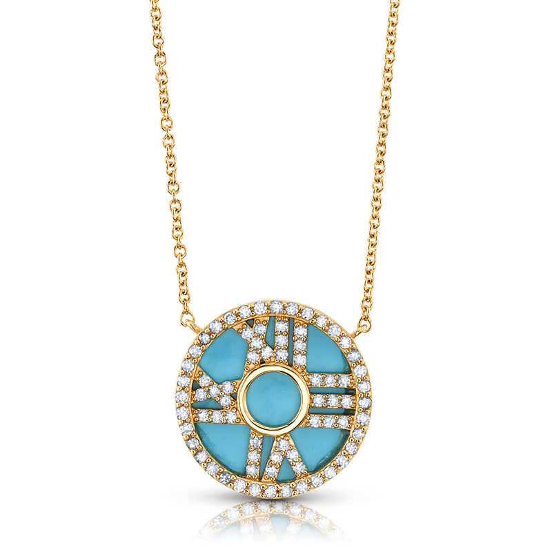 TURQUOISE & DIAMOND ROMAN NUMERAL NECKLACE, 14kt Gold