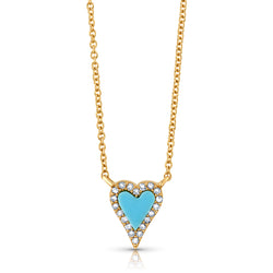 TURQUOISE & DIAMOND HEART DAINTY CHAIN NECKLACE, 14kt Gold